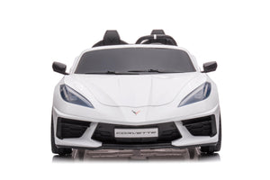 24V Chevrolet Corvette C8 2 Seater Ride on Car for Kids - LED Lights, Music Options, Remote Control (White)