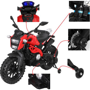 Kids Ride On Motorcycle, 12V Electric Ride On Motorcycle,1.8~3.2 MPH,with Training Wheels, Hand Throttle Foot Brake, 66LBS Red