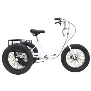 White, Adult Tricycle Fat TIRE, 3-Wheels Cruiser Bicycle with Big Basket, Bikes for Recreation, Shopping