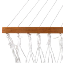 Load image into Gallery viewer, Original Pawleys Island Deluxe White DuraCord Rope Hammock – 13 ft. x 60 in., 2-Person, 450 lb Capacity, Oak Spreader Bar, Zinc-Plated Hardware, Handcrafted in the USA
