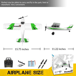 RC Plane Trainer 3CH Remote Control Airplane with Prop Saver, 6-Axis Gyro Stabilizer & 3 Modes to Fly, Hobby (400mm,Green)