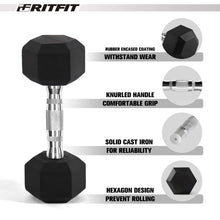 Load image into Gallery viewer, RITFIT Rubber Hex Dumbbells Set with Rack, 180-780LB Heavy-Duty Cast Iron Core, Knurled Chrome Handle, Space-Saving Storage Rack for Home Gym Strength Training
