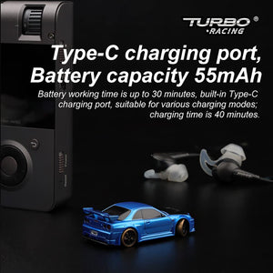Turbo Racing 1:76 Scale Drift RC Car with Gyro Mini Full Proportional RTR 2.4GHZ Remote Control with 2 Replaceable Body Shell