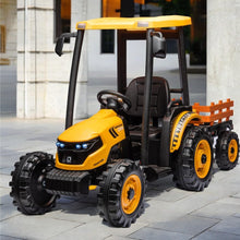 Load image into Gallery viewer, Ride on Tractor with Trailer, Electric Vehicle Toy with 3-Gear-Shift Ground Loader, Treaded Tires, LED Lights, Audio (Yellow)
