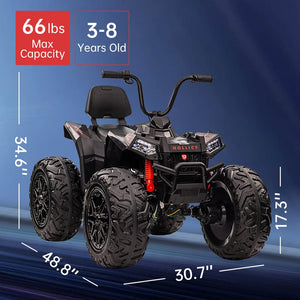 24V Ride on Car 4WD Quad Electric Vehicle, 4x80W Powerful Engine, with 7AHx2 Large Battery, Accelerator Handle, Black