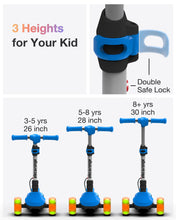 Load image into Gallery viewer, Electric Scooter for Kids Ages 4-8, 3 Extra Wide Light Up Wheel &amp; Deck, 3 Adjustable Heights, 5 Mph, Blue
