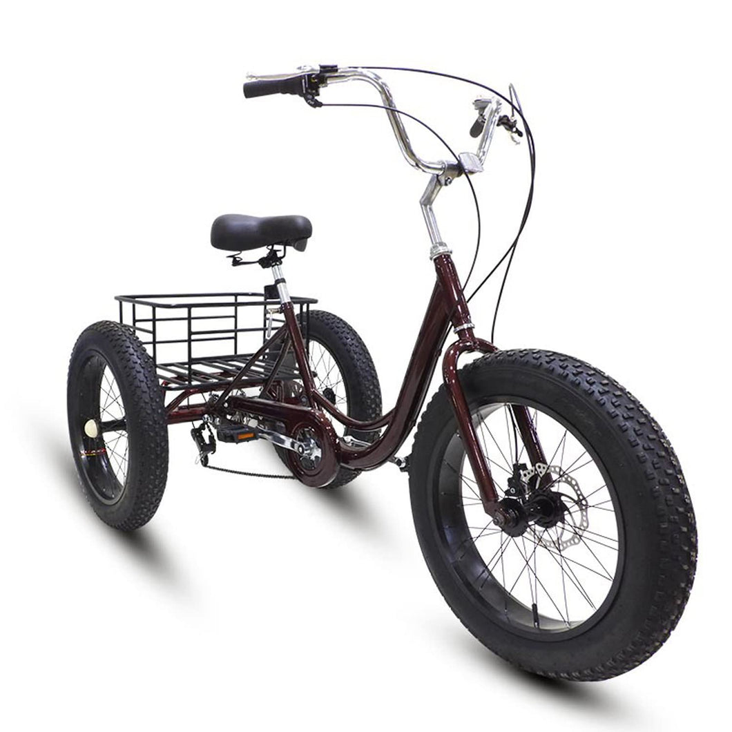 7 Speed Adult Trikes 20 inch Fat Tire 3 Wheel Bikes, Adult Tricycles, Cruise Bike with Basket for Seniors