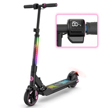 Load image into Gallery viewer, Foldable Electric Scooter for Kids Ages 6-12, Up to 9.3 MPH &amp; 5 Miles, LED Display, Colorful LED Lights, Lightweight (Black Pink)
