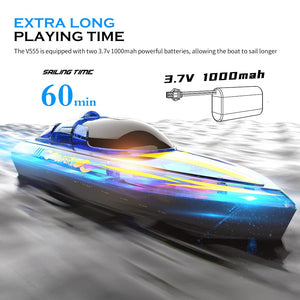 RC Boat with LED for Kids and Adults - Remote Control Boat for Pools and Lakes 2.4 GHZ RC Boats with 2 Rechargeable Batteries.