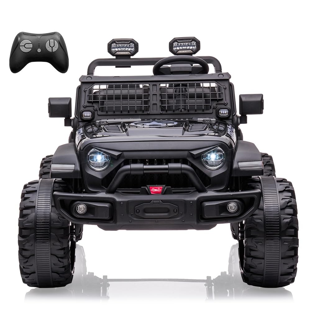 24V Kids Ride On Car with Remote Control, 2 Seats 20“ Extra Large Seat Wide Truck, 7Ah Battery Electric Vehicle (Black)