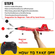 Load image into Gallery viewer, Remote Control Plane F-22 Raptor, 2.4Ghz Rc Airplane with Smart Gyro/LED Lights/3 Rechargeable Batteries, Jet Fighter Toy (Red)
