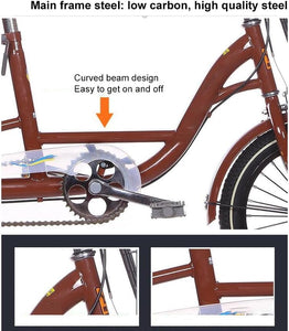 Brown 1,14 inch, Adult Tricycle Old Age Scooter Pedal Tricycle Elderly Pedal Exercise Bike with to Carry People and Goods