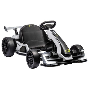 24V Electric Go Kart,300W Powerful Drift Kart for Kids, Electric Pedal Kart, with 300W Strong Motor-White