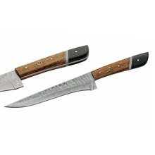 Load image into Gallery viewer, SANZ Damascus Kitchen Knife 6 Pcs - Chef Knife with Saddlewood/Micarta Handle, Full Tang Blade &amp; Sheath - Outdoor Knife for kitchen, Camping &amp; Outdoor uses

