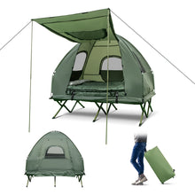 Load image into Gallery viewer, Goplus Camping Tent Cot, 5-in-1 Folding Camping Bed with Awning, Air Mattress, Sleeping Bag, Bedspread, Off Ground Elevated 1-2 Person Cot Tent with Carrying Bag, Air Pump for Camping Picnic Outdoor
