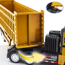 Load image into Gallery viewer, Remote Control Dump Toy for Kids - 17.3&quot; RC Semi Truck with 2 Batteries, 1:32 Construction Vehicles with Lights
