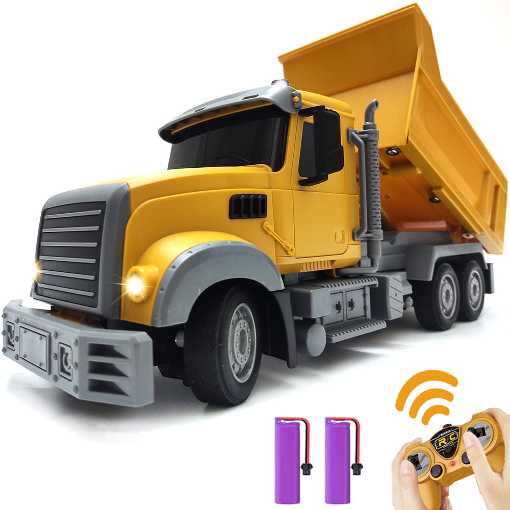RC Dump Truck Toy for Kids - 6 Channel Remote Control Dump Truck with LED Lights, RC Construction Vehicle Truck Toys