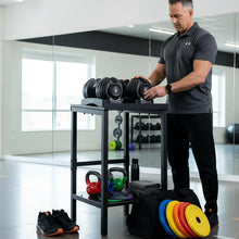 Load image into Gallery viewer, Commercial Heavy Duty Adjustable Dumbbell Stand &amp; Kettlebell Stand, Adjustable Dumbbell Weight Rack, Kettlebell Storage Rack, Weight Rack for Garage/Home Gym/Commercial with Non-Slip Base, Anti-Tip Safety &amp; Space-Saving Design, Weight Capacity 500/600/800
