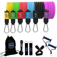 Load image into Gallery viewer, Bodylastics Pro Series Resistance Band Set - 6 Bands, Handles, Ankle Straps- (3-280 Lbs Max Tension)
