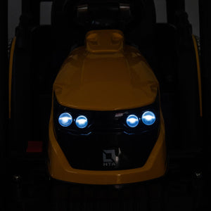 Ride on Tractor with Trailer, Electric Vehicle Toy with 3-Gear-Shift Ground Loader, Treaded Tires, LED Lights, Audio (Yellow)