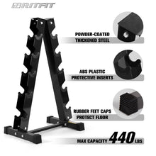 Load image into Gallery viewer, RITFIT Rubber Hex Dumbbells Set with Rack, 180-780LB Heavy-Duty Cast Iron Core, Knurled Chrome Handle, Space-Saving Storage Rack for Home Gym Strength Training

