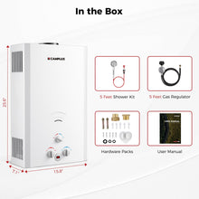 Load image into Gallery viewer, CAMPLUX Outdoor Tankless Water Heater Propane, 4.22 GPM Propane Tankless Water Heater, 16L Outdoor Water Heater for Camping, Remote Cabins, Tiny House &amp; Mobile Home, 110,000 BTU, BW422

