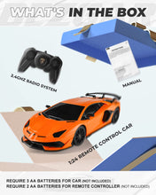 Load image into Gallery viewer, Remote Control Car Licensed RC Car, 1:24 Lambo Toy Car for Kids, Lambo SVJ Remote Control Model Car Electric (Orange)
