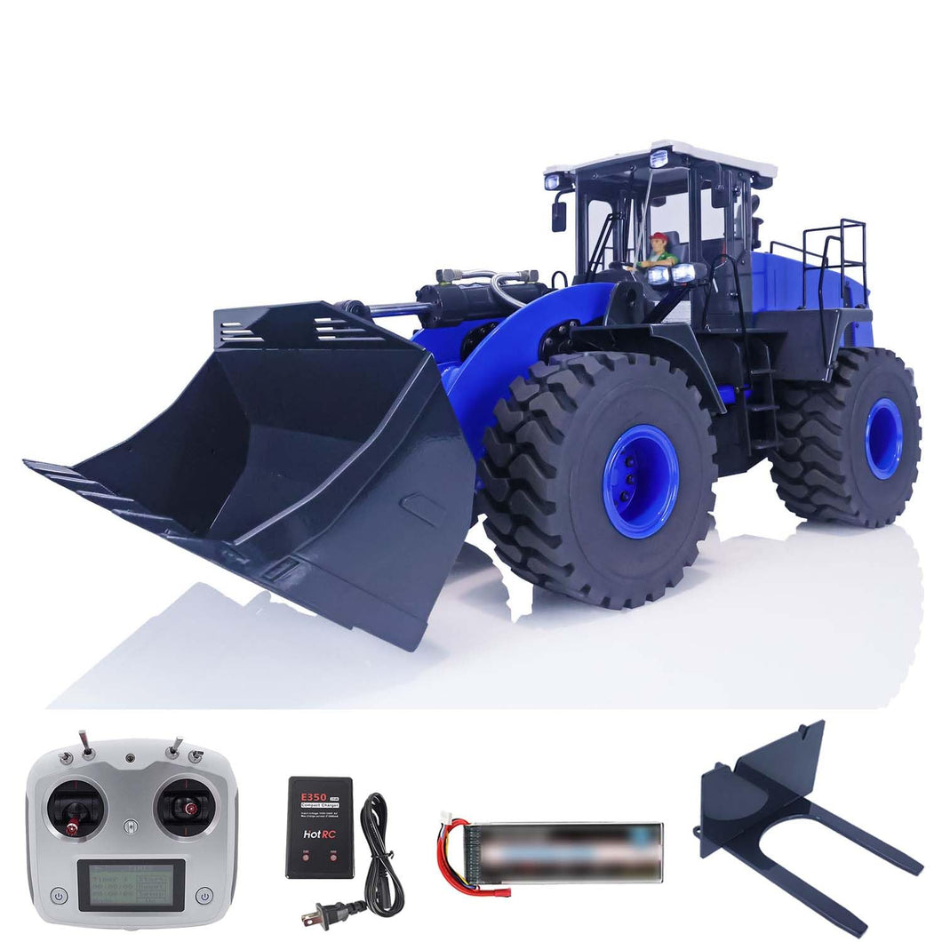RC Hydraulic Loader 1/14 Metal Construction Vehicle Model Motor ESC Servo Lights Sound (Blue)