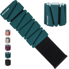 Load image into Gallery viewer, BECOJADDE Ankle Weights Set of 2 (2 lb Each) Adjustable Wrist Weights -Pewter Deep Emerald
