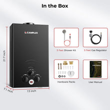 Load image into Gallery viewer, CAMPLUX Tankless Water Heater - 2.64GPMPortable Propane Heater for Off Grid, Camping,Outdoor Shower - 68,000 BTU - BW264B - Black
