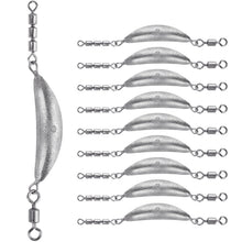 Load image into Gallery viewer, THKFISH Fishing Spin Sinker，Crescent Sinker with 3 Roller Swivels Fishing Sinker Drop Shot Weights Fishing Weights Kit Inline Trolling Sinkers,Torpedo Sinkers Saltwater Freshwater,1/2-6OZ
