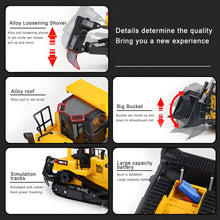 Load image into Gallery viewer, Remote Control Bulldozer 1/16 RC Front Loader Tractor Toy 2.4Ghz RC Construction Vehicles RC Dozer Toys for Boys Adults, 9 Channel Track Dozer
