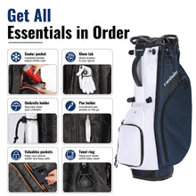 Load image into Gallery viewer, Camboke 15-Way Golf Stand Bag, Lightweight Golf Bag with Full-Length Dividers&amp;Rubber Top, Golf Club Carry Bag with Cooler Pocket, Dual Strap, Rain Hood for Men Women (Navy/White)
