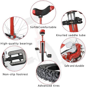 18 Inch Unicycle for Men - Non-Slip Wheels with Alloy Rim & Extra Thick Tire - Adjustable Seat for Comfort and Stability(18inch)