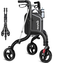 Load image into Gallery viewer, HolyHeal 3 Wheel Walkers for Seniors, Lightweight Rollator Walkers Foldable for Elderly with Cane Hold and Cup Hold, Height Adjustable Aluminum Three Wheel Rolling Walker Mobility Aid, Black
