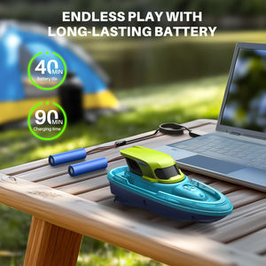 RC Boats 2 Pack for Kids 8-12, Remote Control Boat for Pool with LED Lights, 40 Mins Playtime (2 Batteries) & One-Key Water Spray