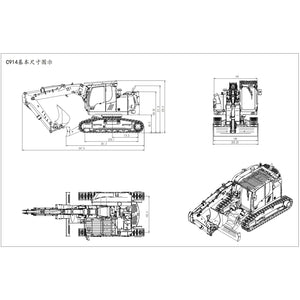 Metal 1/14 RC Hydraulic Excavator LR 914 5ways Valve Remote Control Digger Model RTR Construction Vehicle (Green and Black)