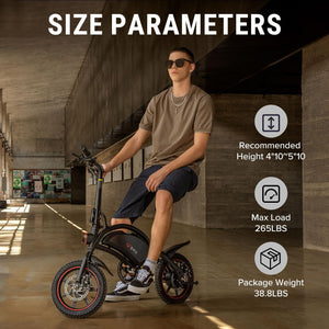 Electric Bike for Adults Teens, D3F 14" Folding Electric Bicycle, Commuter City E-Bike with 250W Motor and 36V 10AH Lithium-Ion Battery