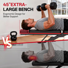 Load image into Gallery viewer, JOROTO Adjustable Weight Bench for Home Gym, 1000 LBS Foldable Incline Decline Flat Workout Bench with Leg Extension &amp; Back Extension, Exercise Preacher Curl Bench for Full Body Training, Red MD55
