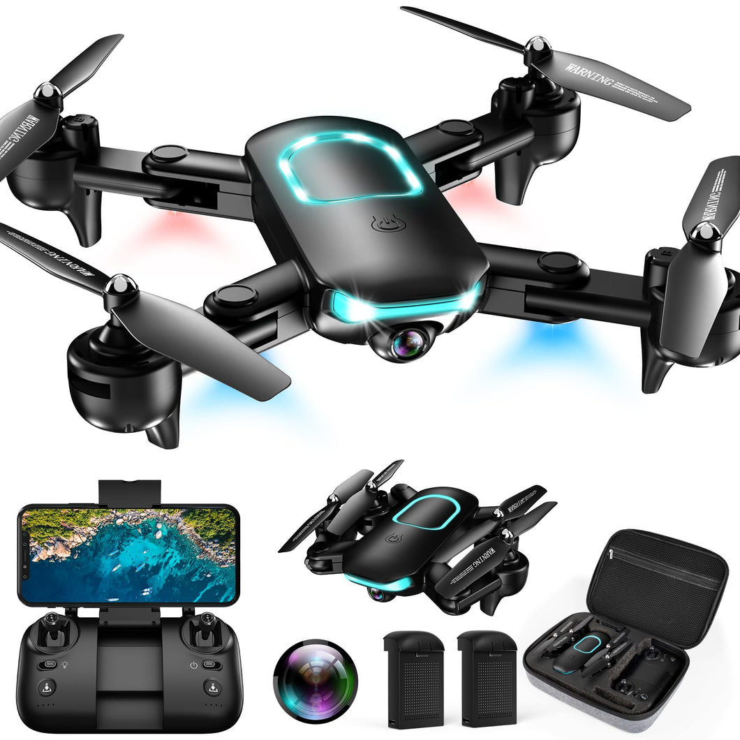 Drone with 1080P Camera for Beginners, Foldable, Altitude Hold, Gestures Selfie, Waypoint Fly, Headless Mode, 2 Batteries