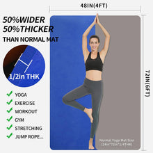 Load image into Gallery viewer, Hatha Yoga Large TPE Yoga Mat 6'x4'x1/2" Extra Thick Non-Slip Exercise Mat - for Yoga Pilates &amp; Home Gym Workouts(Blue)
