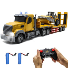 Load image into Gallery viewer, RC Semi Truck with Trailer, 1:24 RC Semi-Trailer Engineering Tractor with Sound and Lights, 2.4Ghz Remote Control Flatbed Truck
