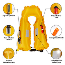 Load image into Gallery viewer, Owntop Automatic/Manual Inflatable Vest, Manual Convertible Option, Low Profile, Zipper Closure, Inflatable Fishing Jacket for Kayaking, Boating and Fishing, 24g CO2 Cylinder Included
