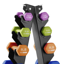 Load image into Gallery viewer, HolaHatha Neoprene Dumbbell Weights Set w/ Rack, Home Gym Equipment, 146 Lbs, Multicolor - Portable Weighted Exercise Dumbbells for Fitness, Training, and Lifting Workouts
