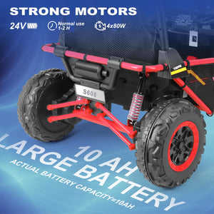 24V 4WD 10 AH Ride on Car Truck, 2 Seater Electric Car UTV for Kids with Metal Frame, Remote Control, Bluetooth-Red
