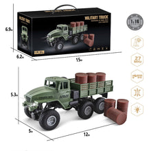 Load image into Gallery viewer, RC Military Truck 6x6 Road Remote Control Car 1/16 Scale Remote Control Truck 4WD All Terrain Rock Army Transport Vehicle
