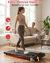 Load image into Gallery viewer, 2.5 HP Quiet Under Desk Treadmill with 8% Incline - N4054SB-Red/Black
