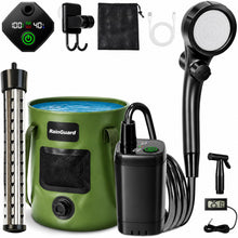 Load image into Gallery viewer, Portable Shower for Camping, 6000mAh Rechargeable Camp Shower Pump with Immersion Water Heater, 6.6 Gal Foldable Bucket, 4 Spray Modes, Outdoor Camping Shower Kit for Travel, Pet Bath, Car Washing
