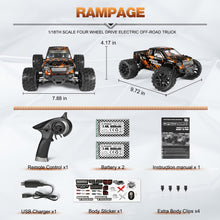 Load image into Gallery viewer, 1:18 Scale RC Monster Truck 18859 36km/h Speed 4X4 Off Road Remote Control Truck, Waterproof Electric Powered RC Cars All Terrain
