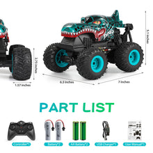Load image into Gallery viewer, Remote Control Car, 2.4Ghz All Terrain Dinosaur Monster Truck Toys, RC Truck with Music, 3 Lighting Effects, 360 Stunt (Cyan)
